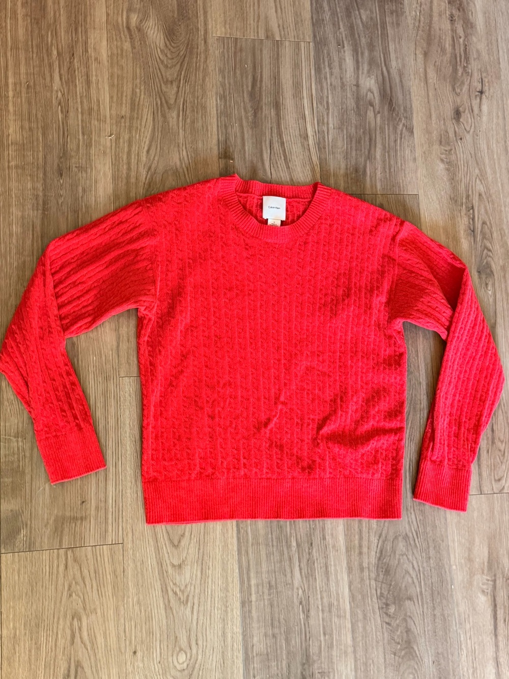 Calvin Klein Women's Bright Red Cable Crewneck Sweater